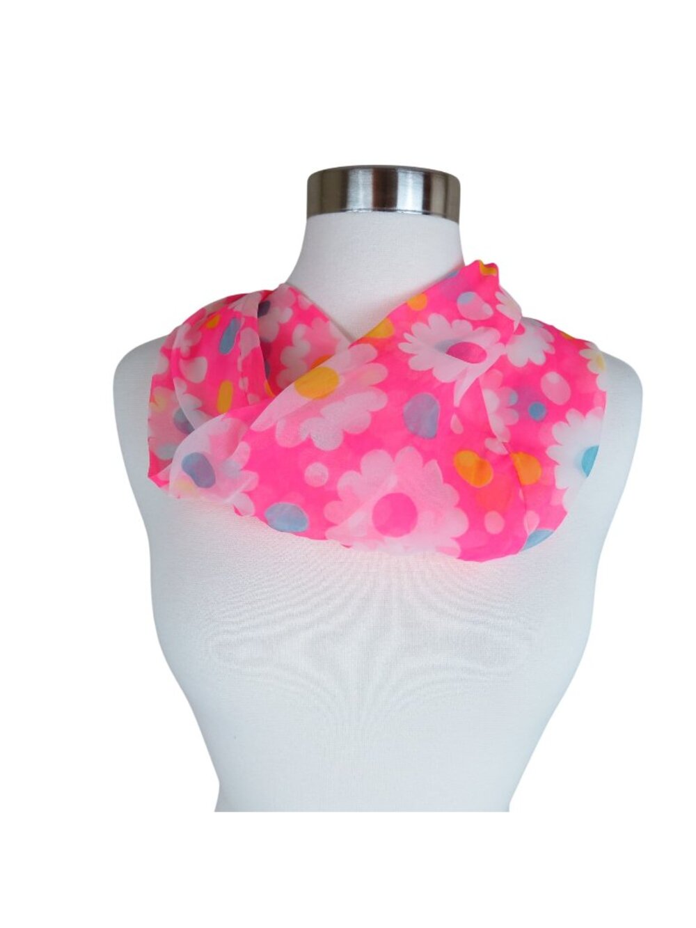 VINTAGE 60s 70s Hot Pink Daisy Circle Scarf